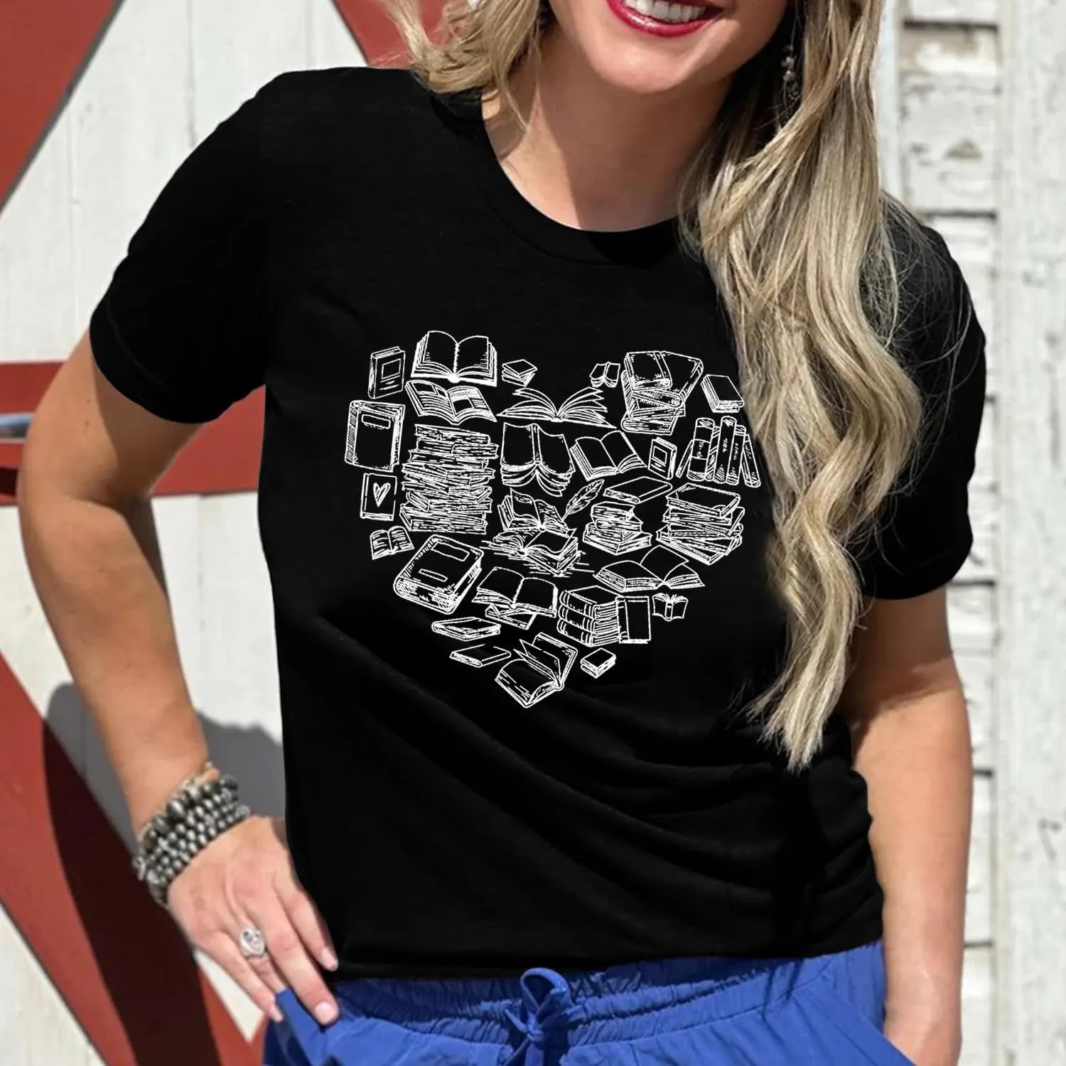 Womens Reading Shirts Book Lover Bookworms T-Shirt Book Heart Tops