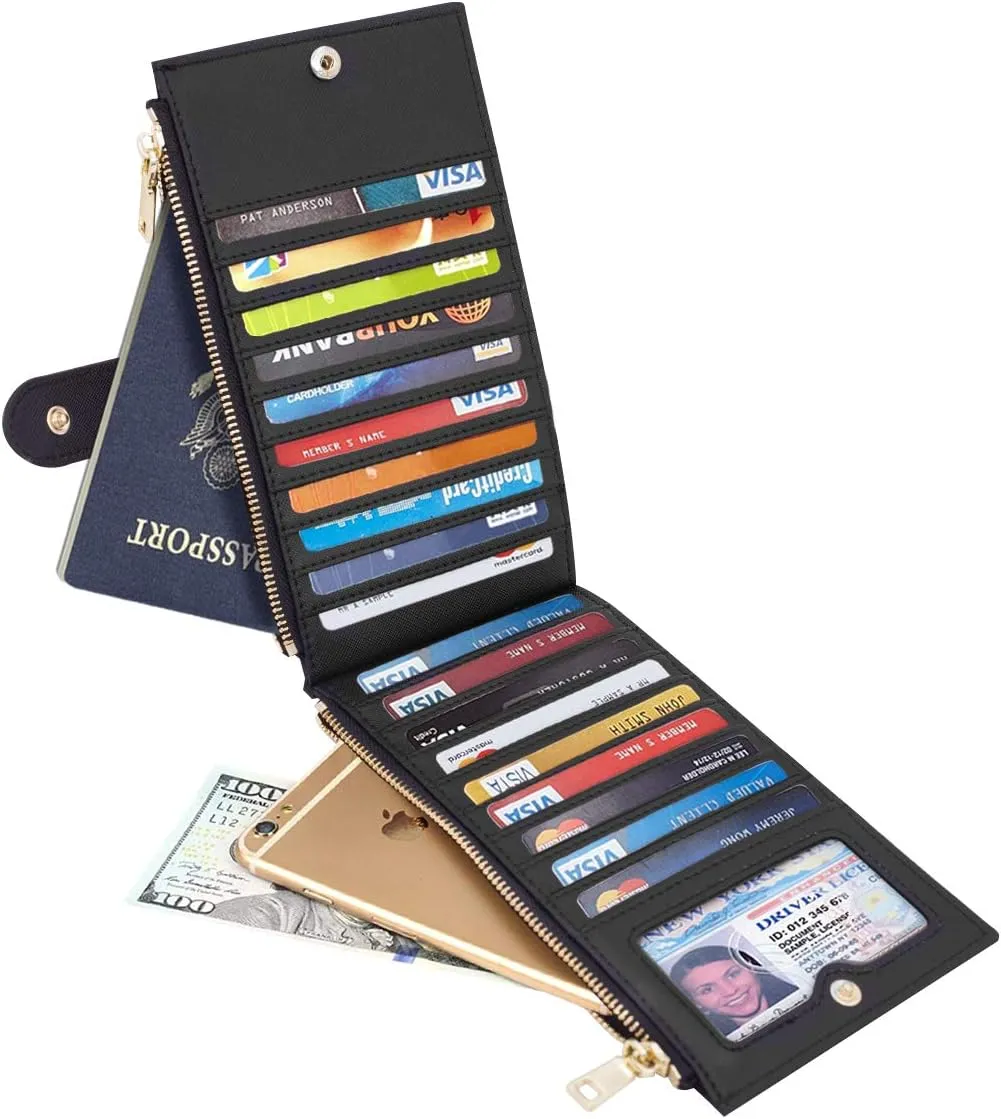 Womens RFID Blocking Large Capacity Wallet Multi Card Organizer Bifold Wallet for Women with Zipper Pocket