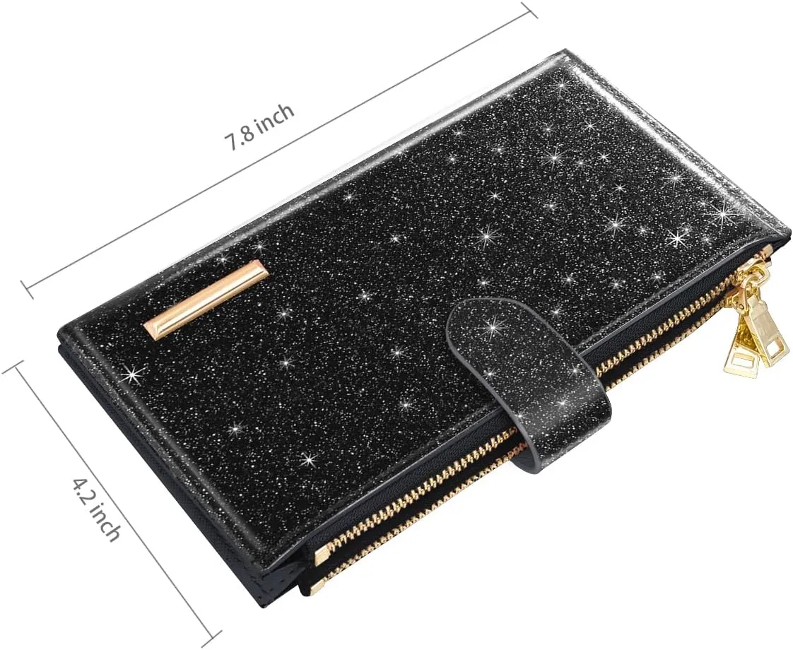 Womens RFID Blocking Large Capacity Wallet Multi Card Organizer Bifold Wallet for Women with Zipper Pocket