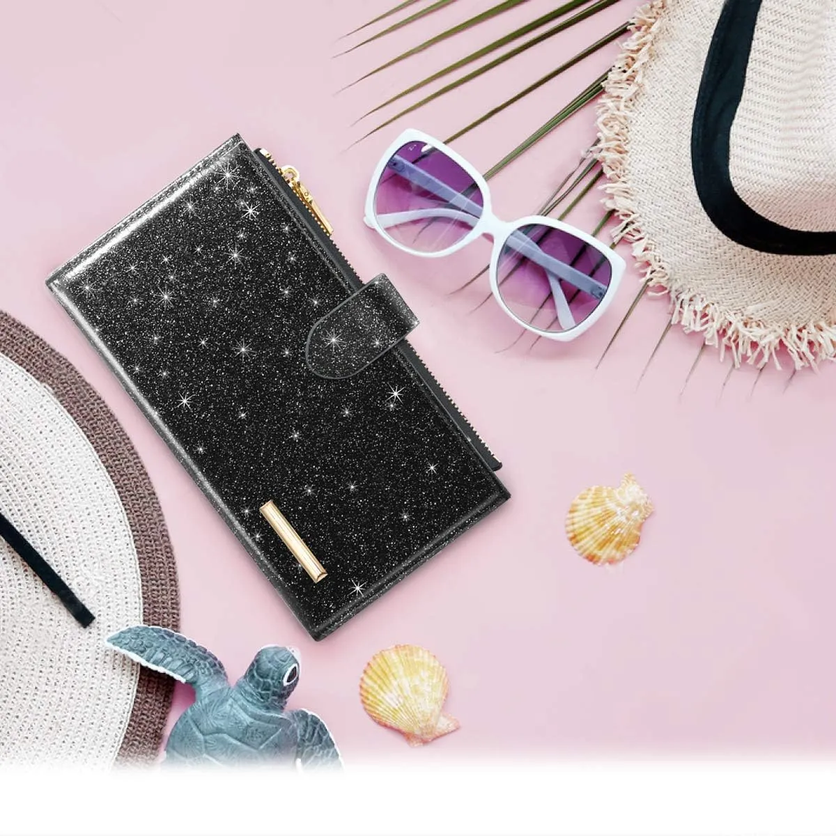 Womens RFID Blocking Large Capacity Wallet Multi Card Organizer Bifold Wallet for Women with Zipper Pocket