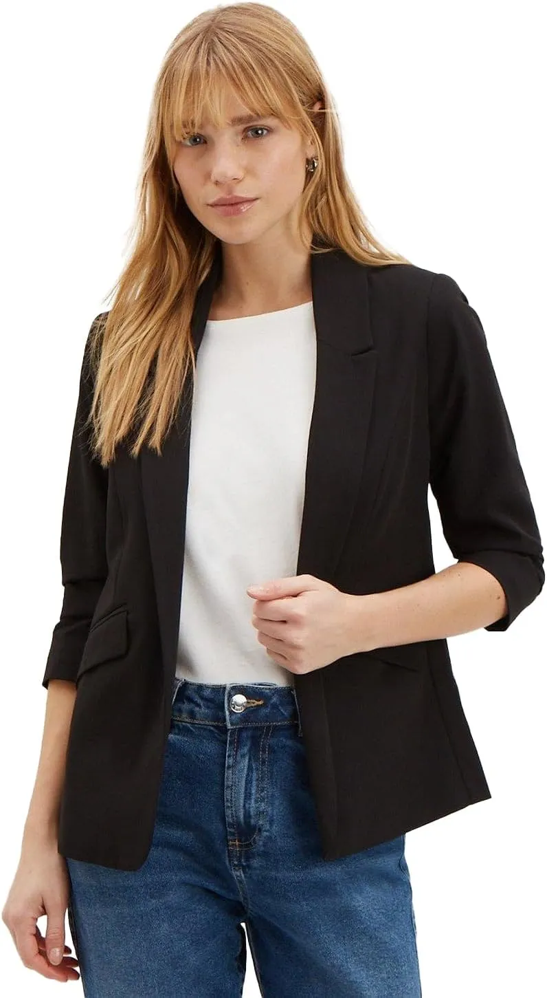 Women's Ruched Blazer, Black, 12 US