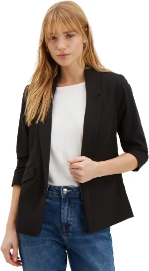 Women's Ruched Blazer, Black, 12 US