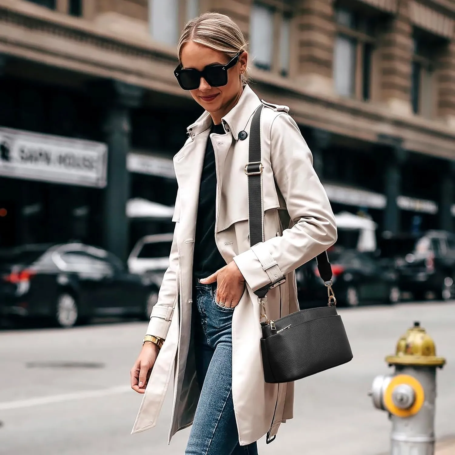 Women's Small Crossbody Bags Lady Cow Leather Shoulder Handbag Purse with 3 Shoulder Straps