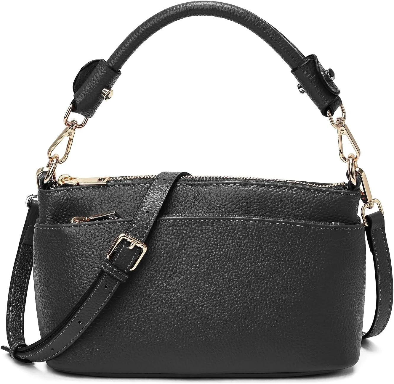 Women's Small Crossbody Bags Lady Cow Leather Shoulder Handbag Purse with 3 Shoulder Straps