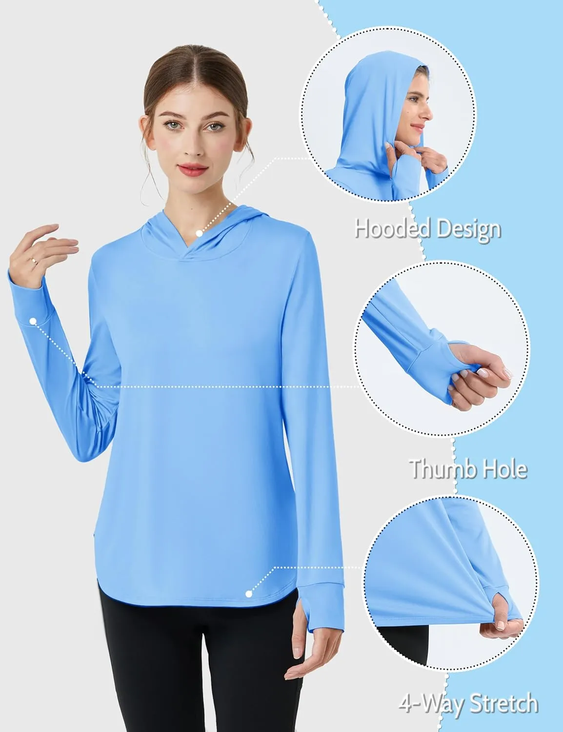 Womens Sun Protection Hoodies UPF 80  UV Shirts Long Sleeve Lightweight Hiking Fishing Workout Tops