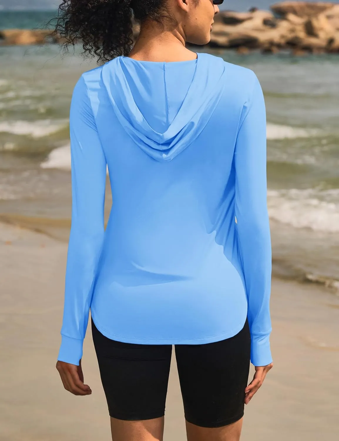 Womens Sun Protection Hoodies UPF 80  UV Shirts Long Sleeve Lightweight Hiking Fishing Workout Tops