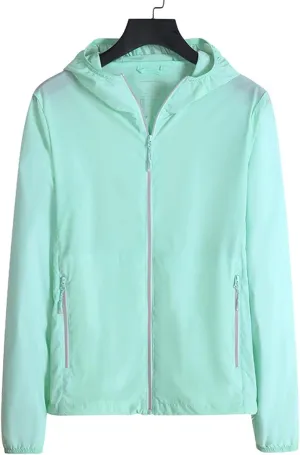 Women's UPF 50  Sun Protection Hoodie Jacket, Long Sleeve Hiking Outdoor Performance UV Shirt with Pockets (Color : Green, Size : Large)