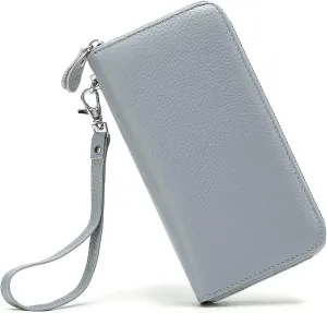 Womens Wallet RFID Blocking Genuine Leather Zip Around Wallet Clutch Wristlet Travel Long Purse for Women