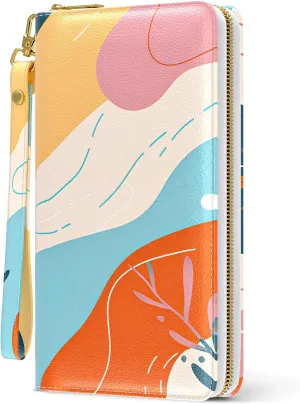 Womens Wallet, RFID Wristlet Wallets for Women, Ladies Clutch Purses, Large Travel Card Holder with Phone Holder