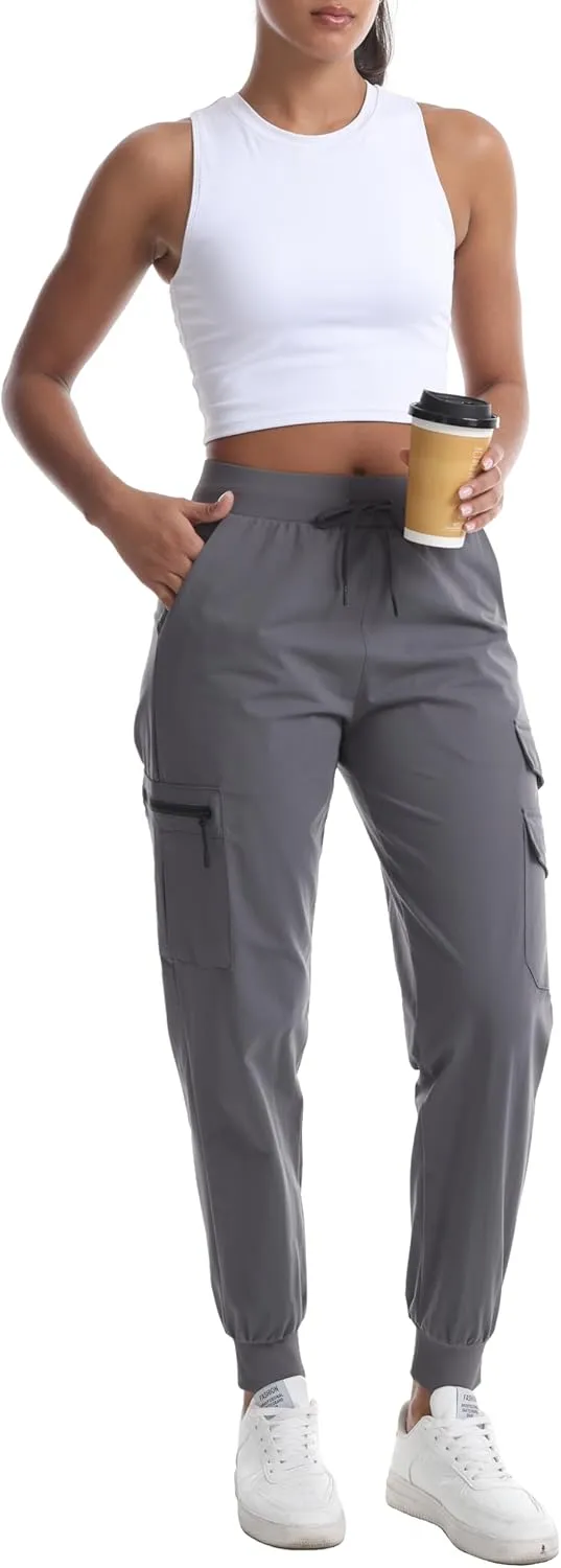 Women's Water Resistant Cargo Joggers - Trendy Travel Hiking Pants with Zippered Pockets for All Season