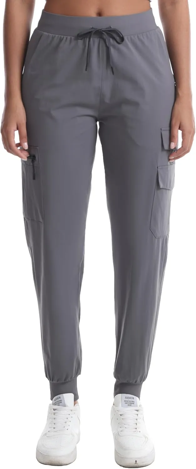 Women's Water Resistant Cargo Joggers - Trendy Travel Hiking Pants with Zippered Pockets for All Season