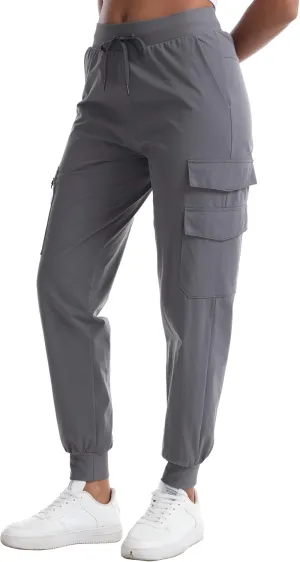 Women's Water Resistant Cargo Joggers - Trendy Travel Hiking Pants with Zippered Pockets for All Season