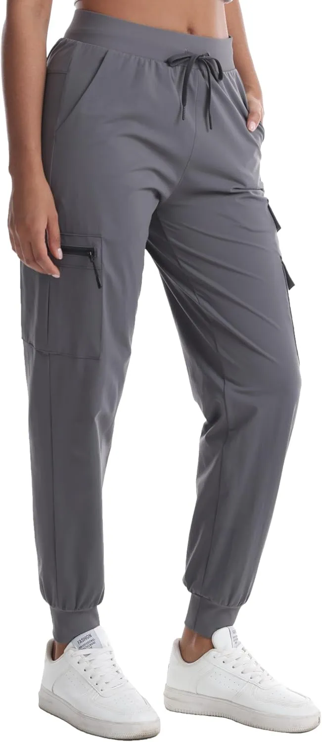 Women's Water Resistant Cargo Joggers - Trendy Travel Hiking Pants with Zippered Pockets for All Season