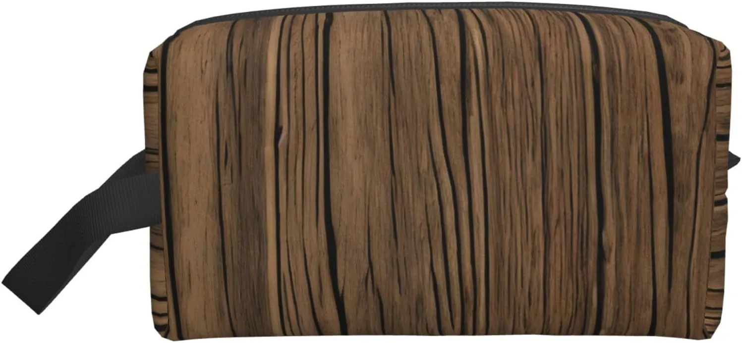 Wood Grain Print Toiletries Makeup and Daily Essentials Large Capacity Zippered Storage Travel Bag