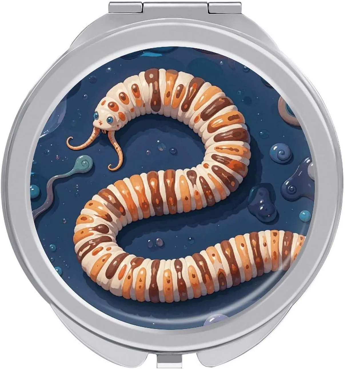 Worm Shape Biological Compact Mirror for Purse Pocket Travel Makeup Mirrors Double-Sided with 1x/2x Magnification Round Handheld Mirror for Women Men Portable Mini Mirrors