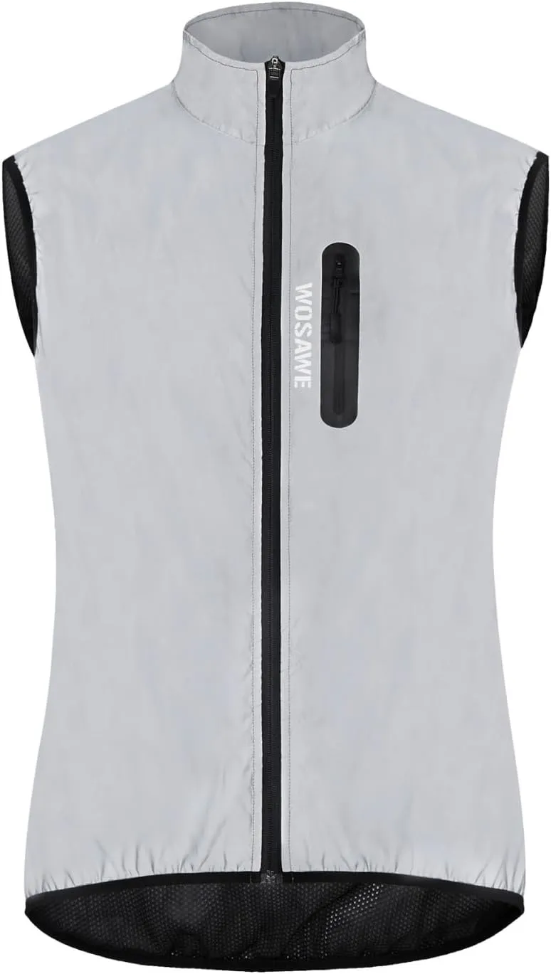 WOSAWE Men Reflective Vest Night Glowing Bomber Jacket MTB Cycling Windbreaker Travel Sport Sleeveless Vests M