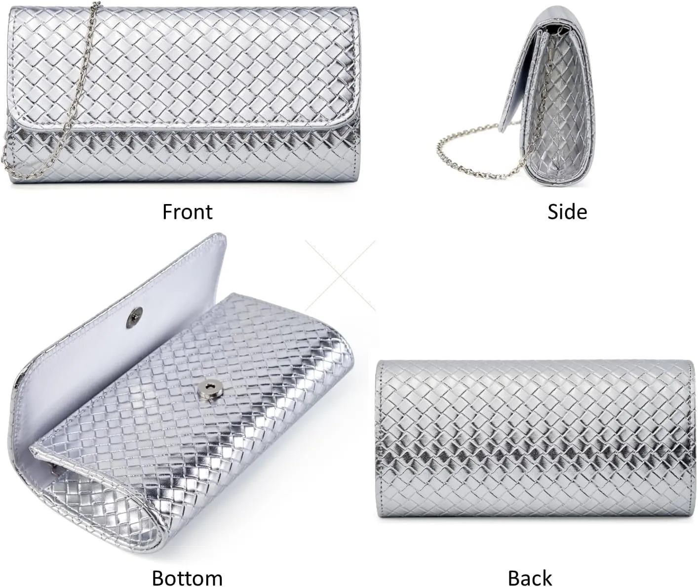 Woven Evening Bag Clutch Purses for Women Fashion PU Leather Crossbody Purse for Wedding Party and Prom