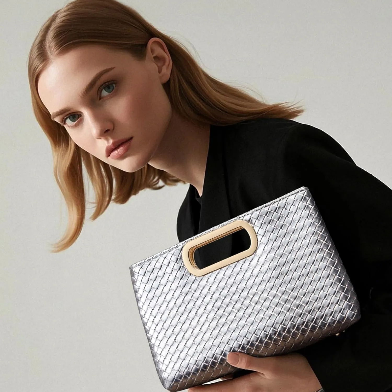 Woven Evening Bag Clutch Purses for Women Fashion PU Leather Crossbody Purse for Wedding Party and Prom