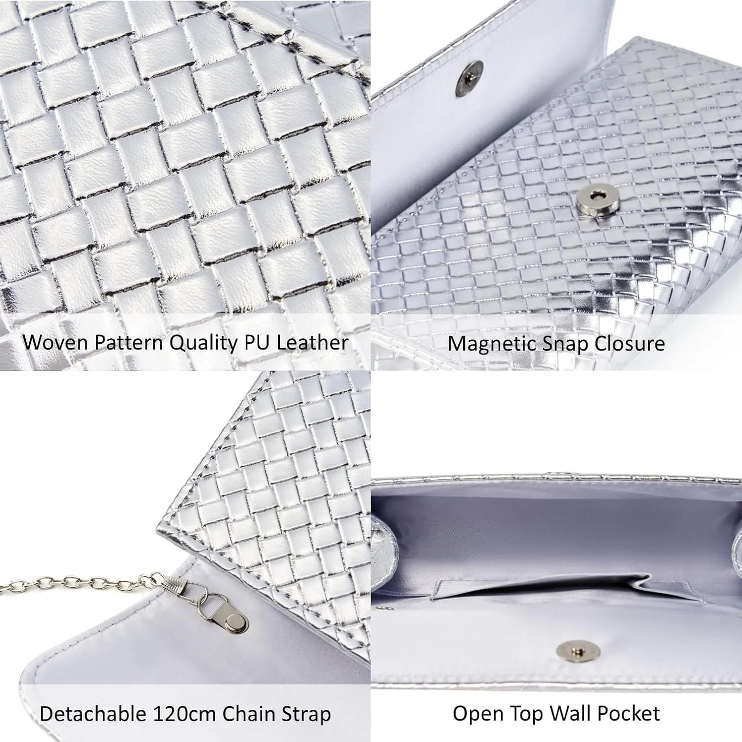 Woven Evening Bag Clutch Purses for Women Fashion PU Leather Crossbody Purse for Wedding Party and Prom