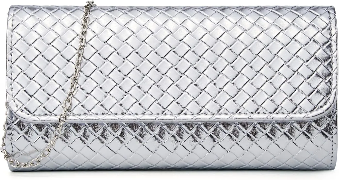 Woven Evening Bag Clutch Purses for Women Fashion PU Leather Crossbody Purse for Wedding Party and Prom