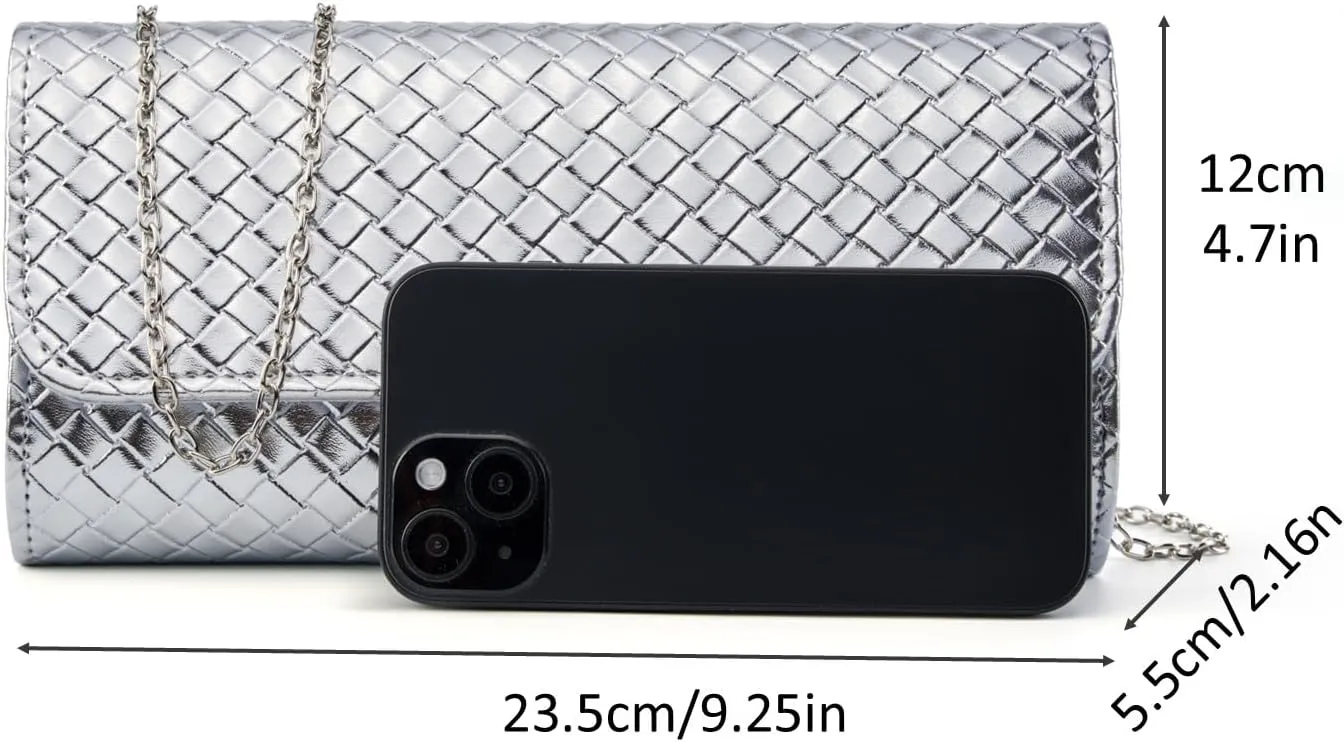 Woven Evening Bag Clutch Purses for Women Fashion PU Leather Crossbody Purse for Wedding Party and Prom