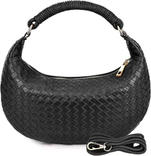 Woven Purse for Women,Small Woven Texture Hobo Dumpling Bag,Trendys Vegan Leather Handbag,Holiday Shoulder Bag Gift
