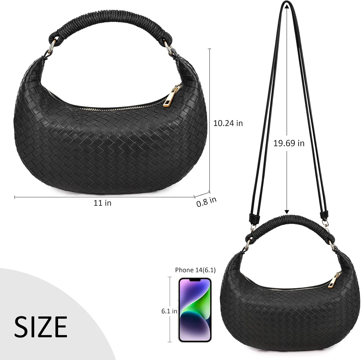 Woven Purse for Women,Small Woven Texture Hobo Dumpling Bag,Trendys Vegan Leather Handbag,Holiday Shoulder Bag Gift