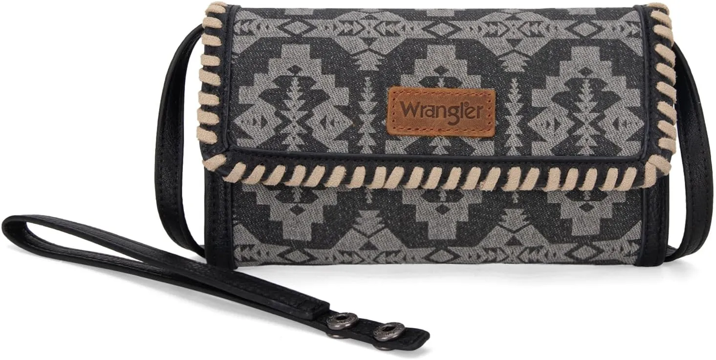 Wrangler Wristlet Wallets for Women Aztec Shoulder Bag Clutch Purses with Cellphone Bag