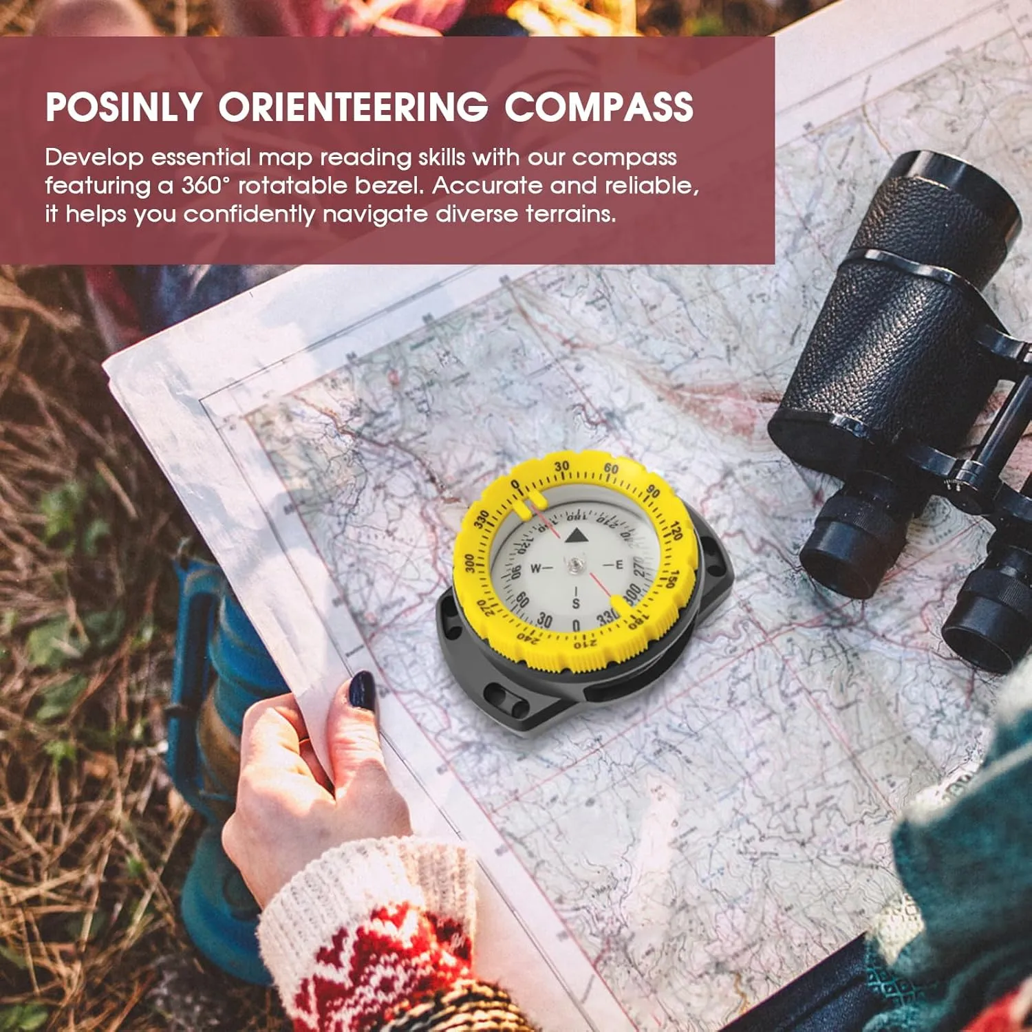 Wrist strap compass, waterproof luminous dial, elastic rope portable diving navigation compass