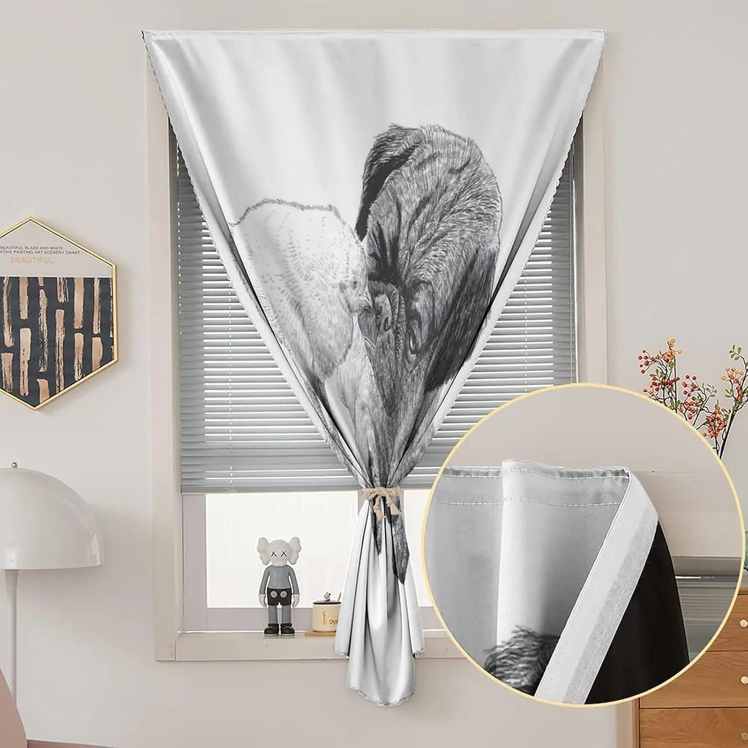 XISUNYA Self Adhesive Portable Blackout Curtains, Pug Room Darkening Curtains, Picture of Pug and Little Chick Drawn Print Temporary Blackout Blinds,59W x84L Inches, for Bathroom Living Room Bedroom