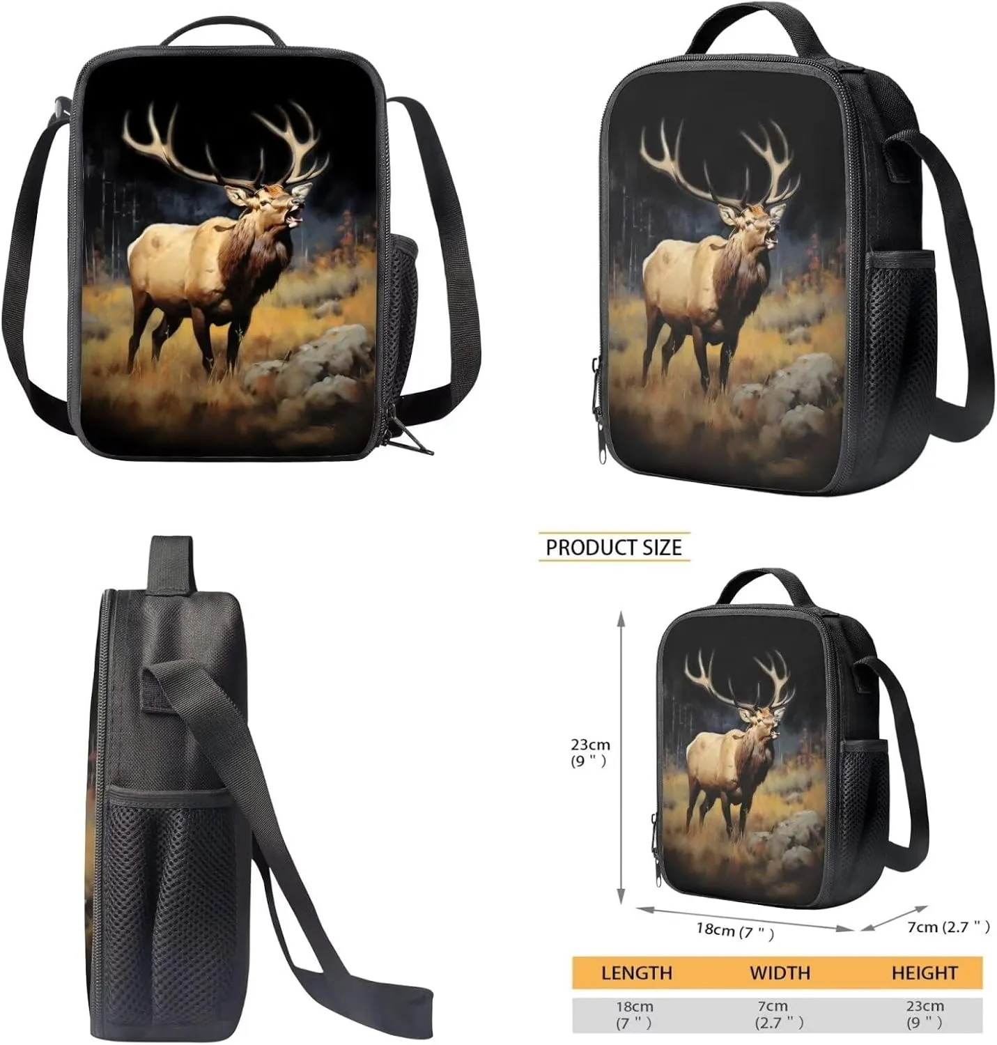Xoenoiee Wild Elk Pattern Backpack Set with Lunch Bag & Pencil Case, Schoolbag Sets for Boy Girl Students, Casual Daypack for School Travel Picnic