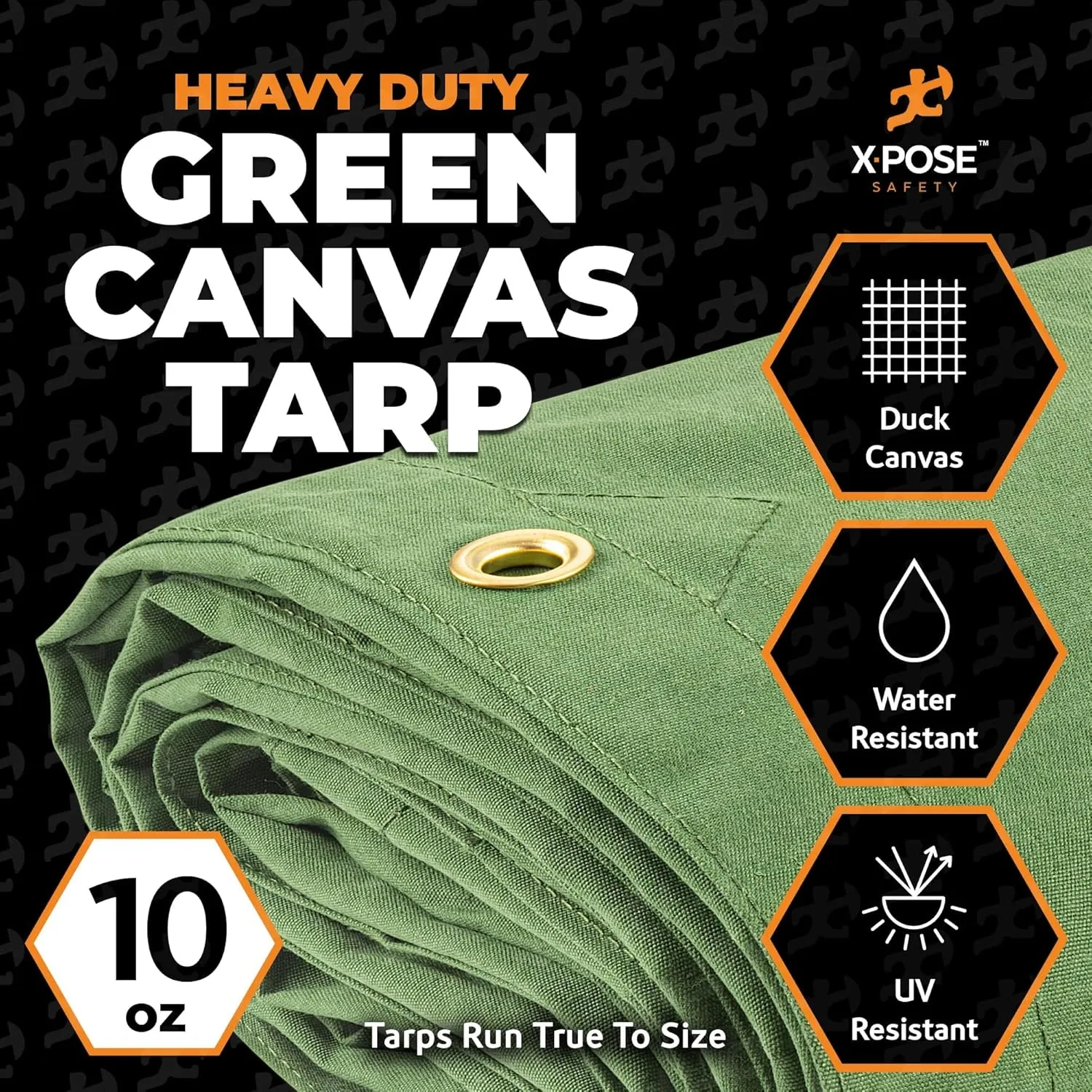 Xpose Safety Canvas Tarp - 10oz Green Canvas Tarps Heavy Duty Water Resistant with Brass Grommets- Multipurpose Outdoor Tarpaulin for Camping, Canopy, Trailer, Equipment Cover 6' x 8'