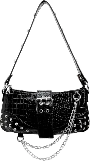 Y2k Purse, 90s Retro Faux Leather Shoulder Bag for Women with Chain, Designer Handbags for Women