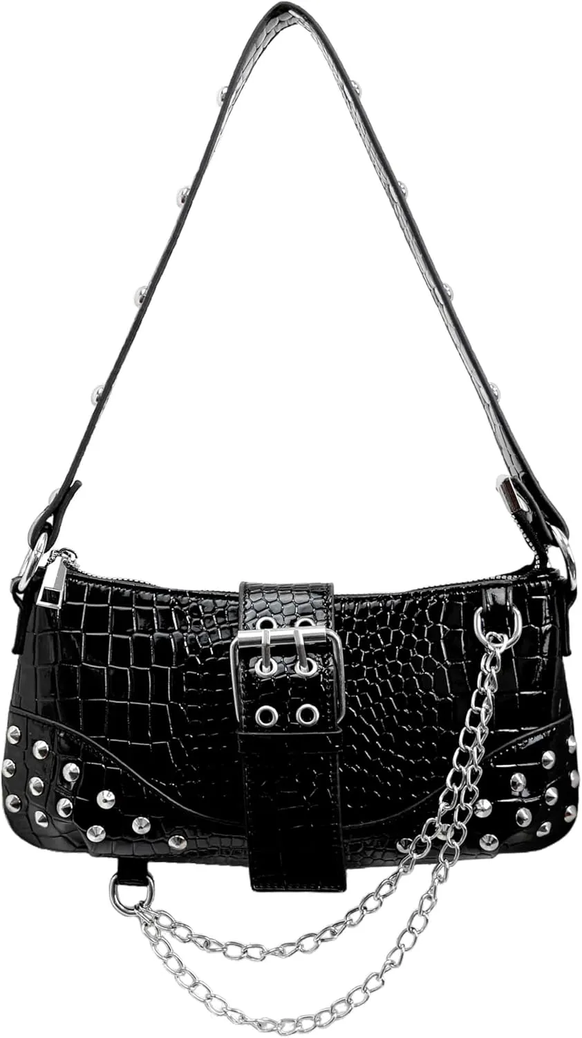 Y2k Purse, 90s Retro Faux Leather Shoulder Bag for Women with Chain, Designer Handbags for Women