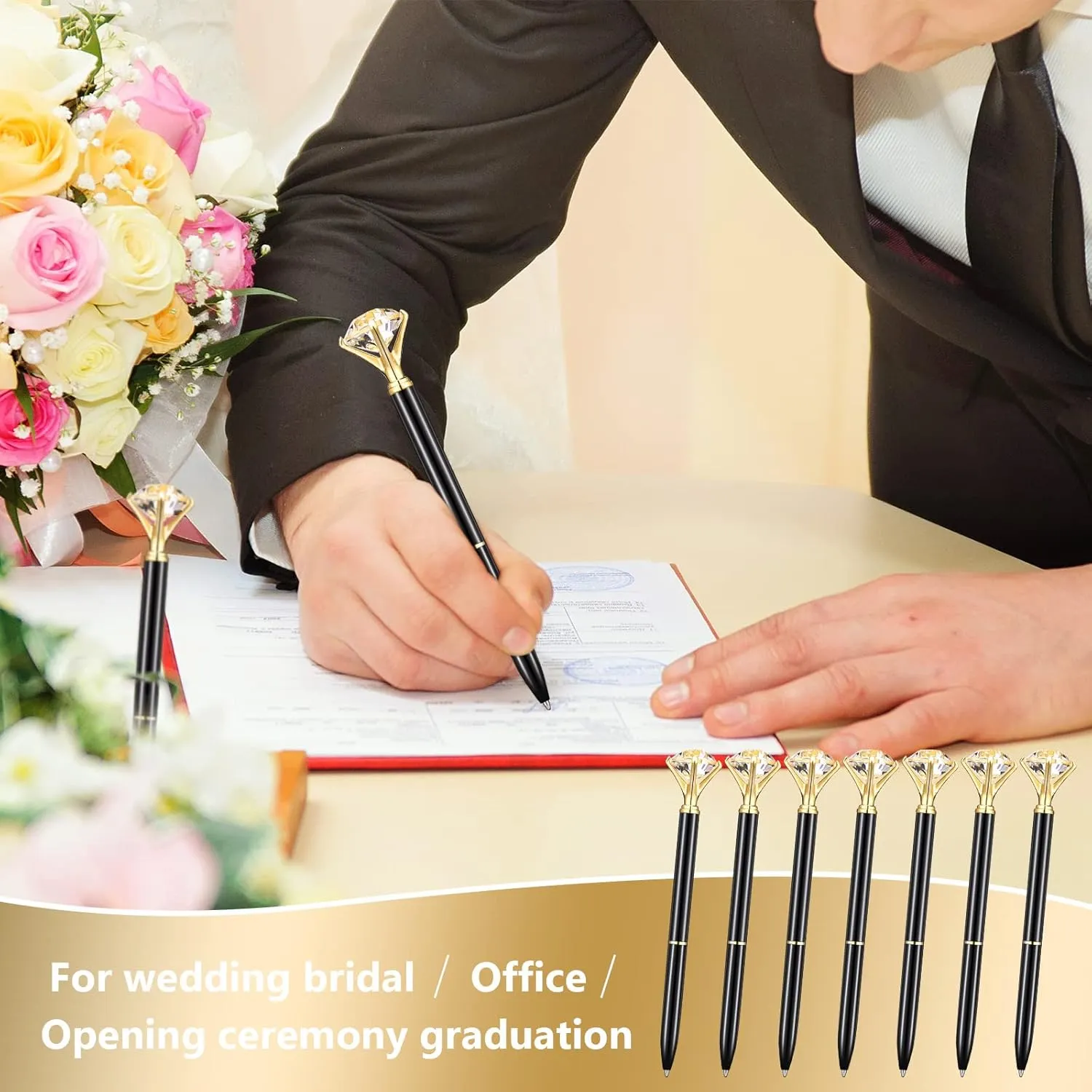 Yahenda 50 Pcs Diamond Pens Bridal Shower Ballpoint Pen bulk Black Ink Bling Crystal Metal Bling Gifts with Diamond on Top for Women Bridesmaid Wedding Office School(Black)