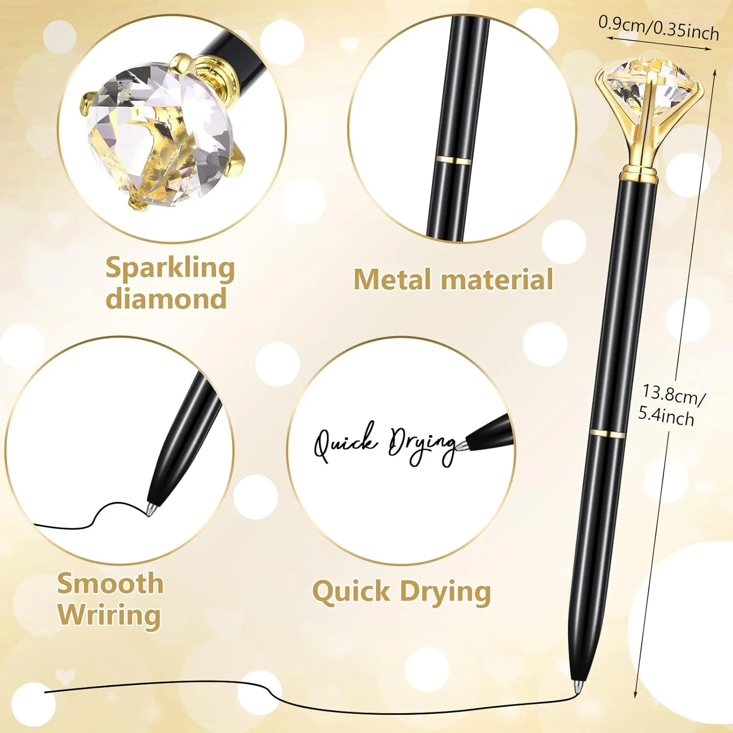 Yahenda 50 Pcs Diamond Pens Bridal Shower Ballpoint Pen bulk Black Ink Bling Crystal Metal Bling Gifts with Diamond on Top for Women Bridesmaid Wedding Office School(Black)