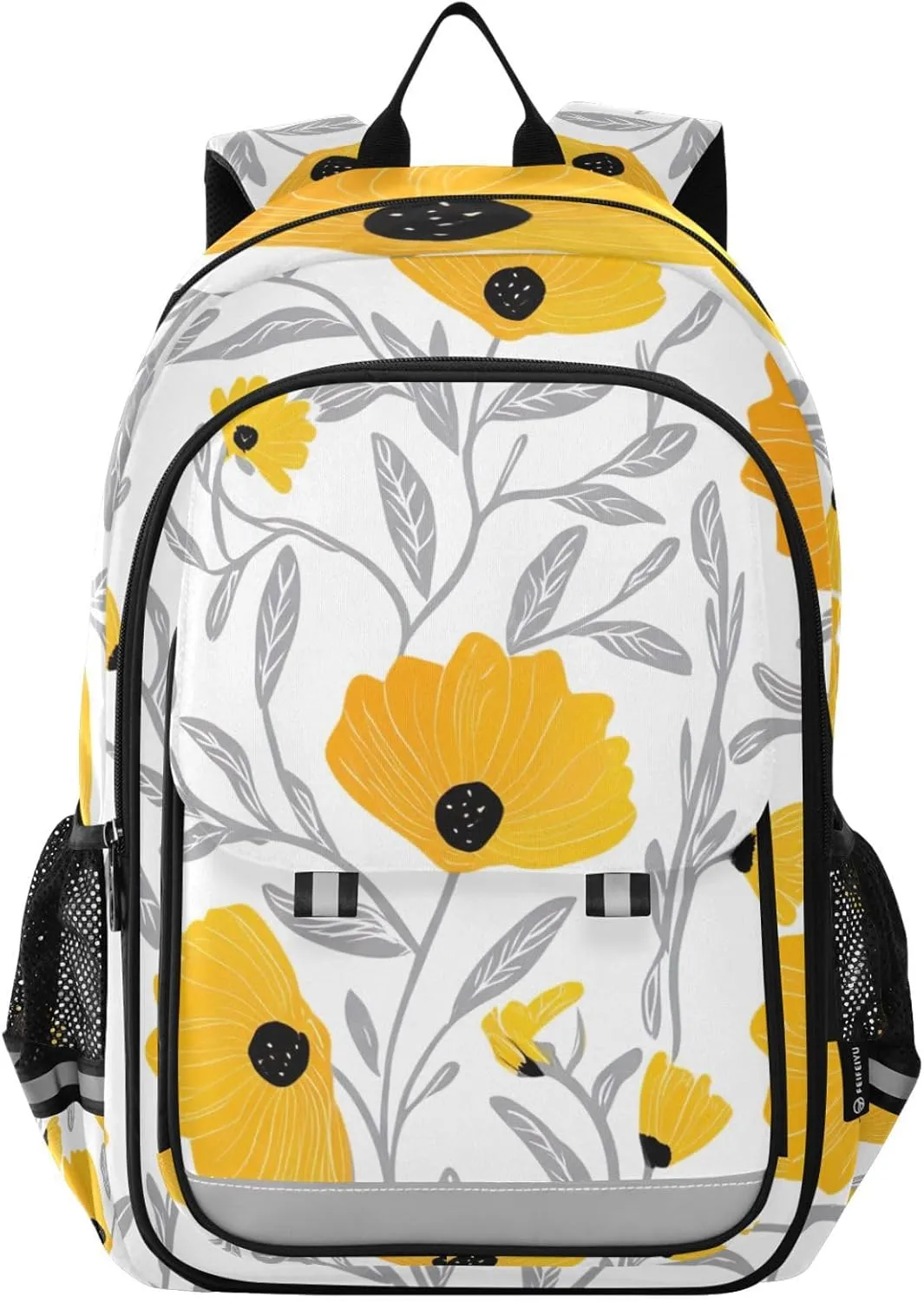 Yellow Flowers Back Bag for Kids 17 Inch Backpack Chest Strap Kids