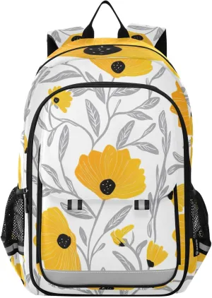 Yellow Flowers Back Bag for Kids 17 Inch Backpack Chest Strap Kids