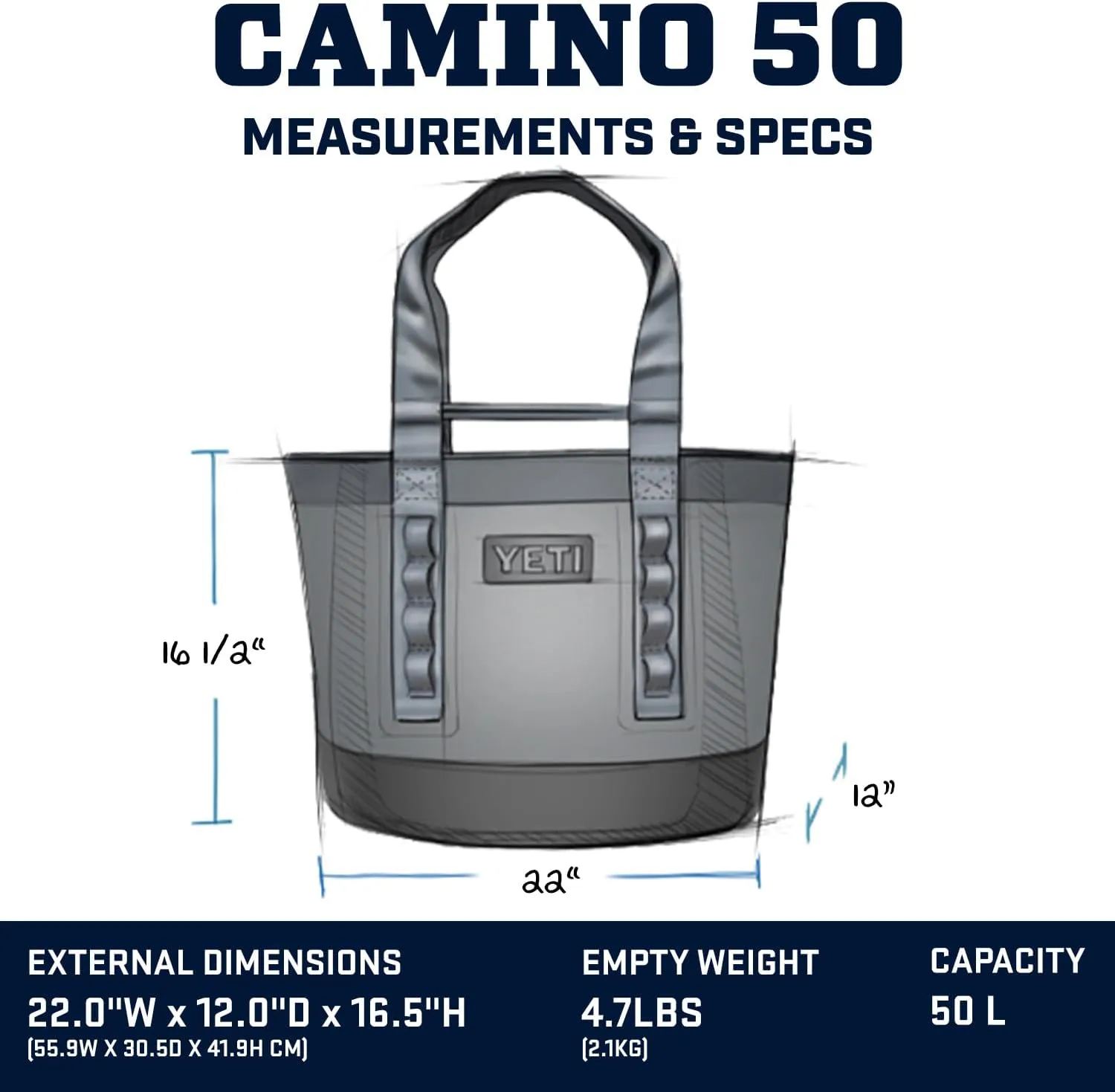 YETI Camino 50 Carryall with Internal Dividers, All-Purpose Utility, Boat and Beach Tote Bag, Durable, Waterproof