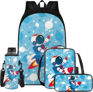 YEXIATODO Astronaut Backpack for School Boys Kids Backpack Set with Lunch Box Pencil Pouch Water Bottle Holder Schoolbags for Elementary Middle School Travel Daily Use for Girls Ages 6-8
