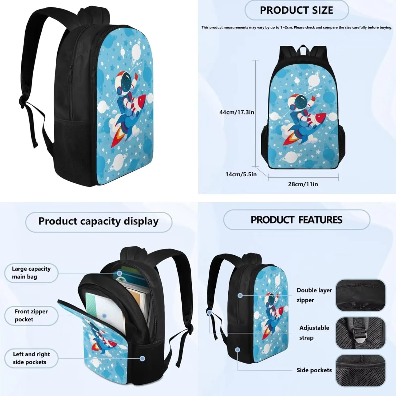 YEXIATODO Astronaut Backpack for School Boys Kids Backpack Set with Lunch Box Pencil Pouch Water Bottle Holder Schoolbags for Elementary Middle School Travel Daily Use for Girls Ages 6-8