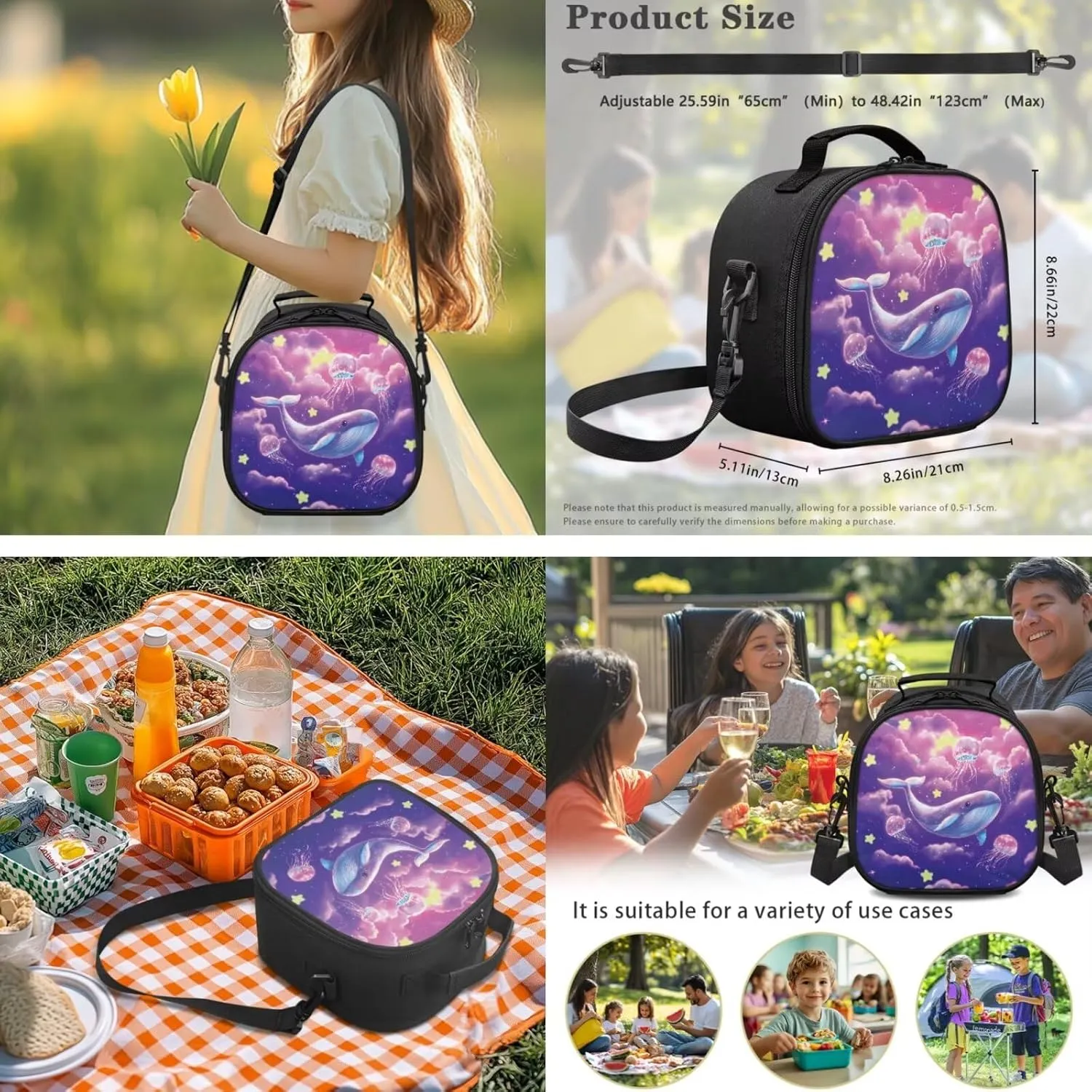 YEXIATODO Bookbags for 6Th Grade Girls Purple Whale Backpack With Lunch Box Kids Girls Kindergarten Primary School Back Packs Bookbag for Boys Large Schoolbags Abstract Rucksack Outdoor