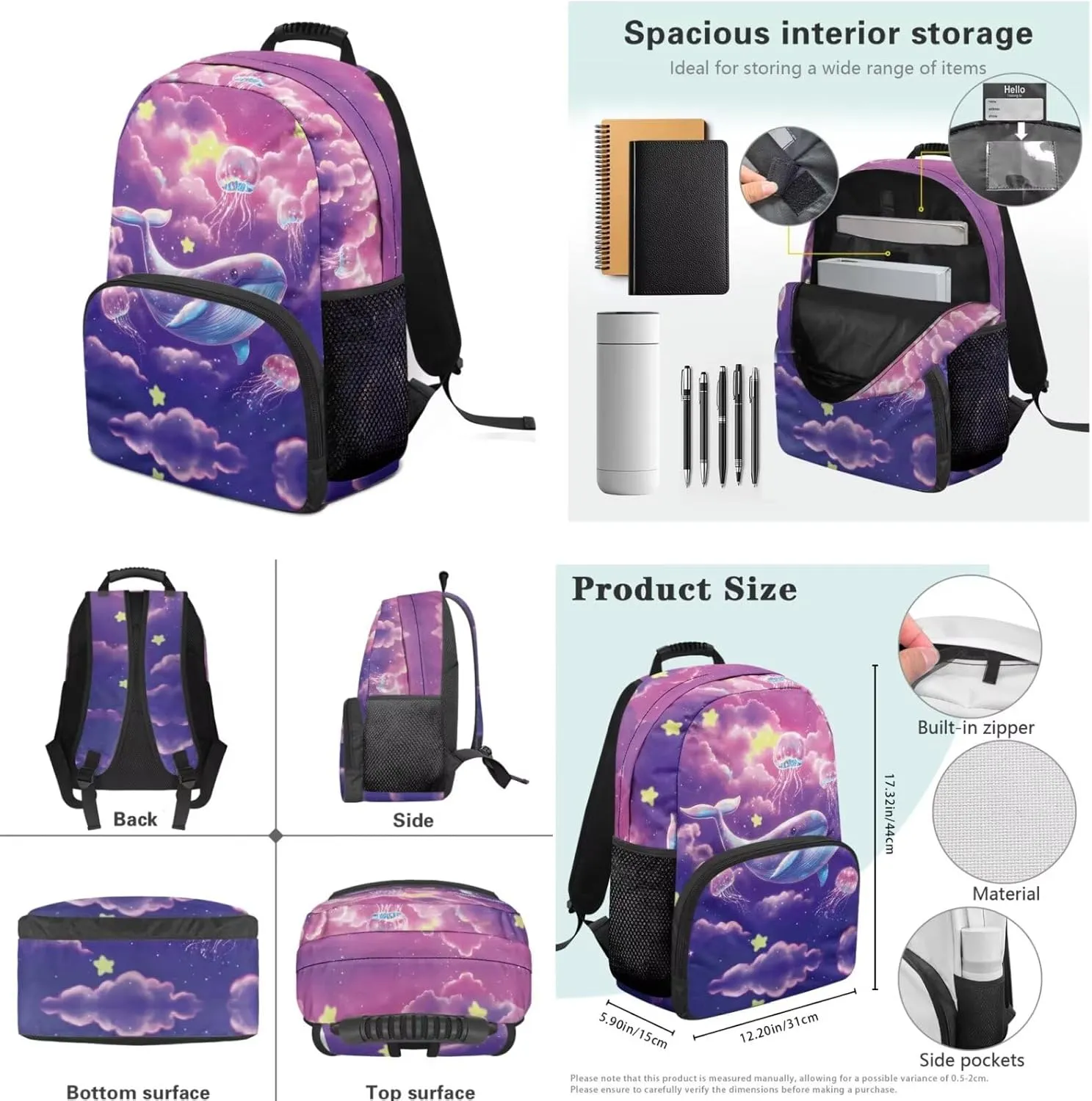 YEXIATODO Bookbags for 6Th Grade Girls Purple Whale Backpack With Lunch Box Kids Girls Kindergarten Primary School Back Packs Bookbag for Boys Large Schoolbags Abstract Rucksack Outdoor