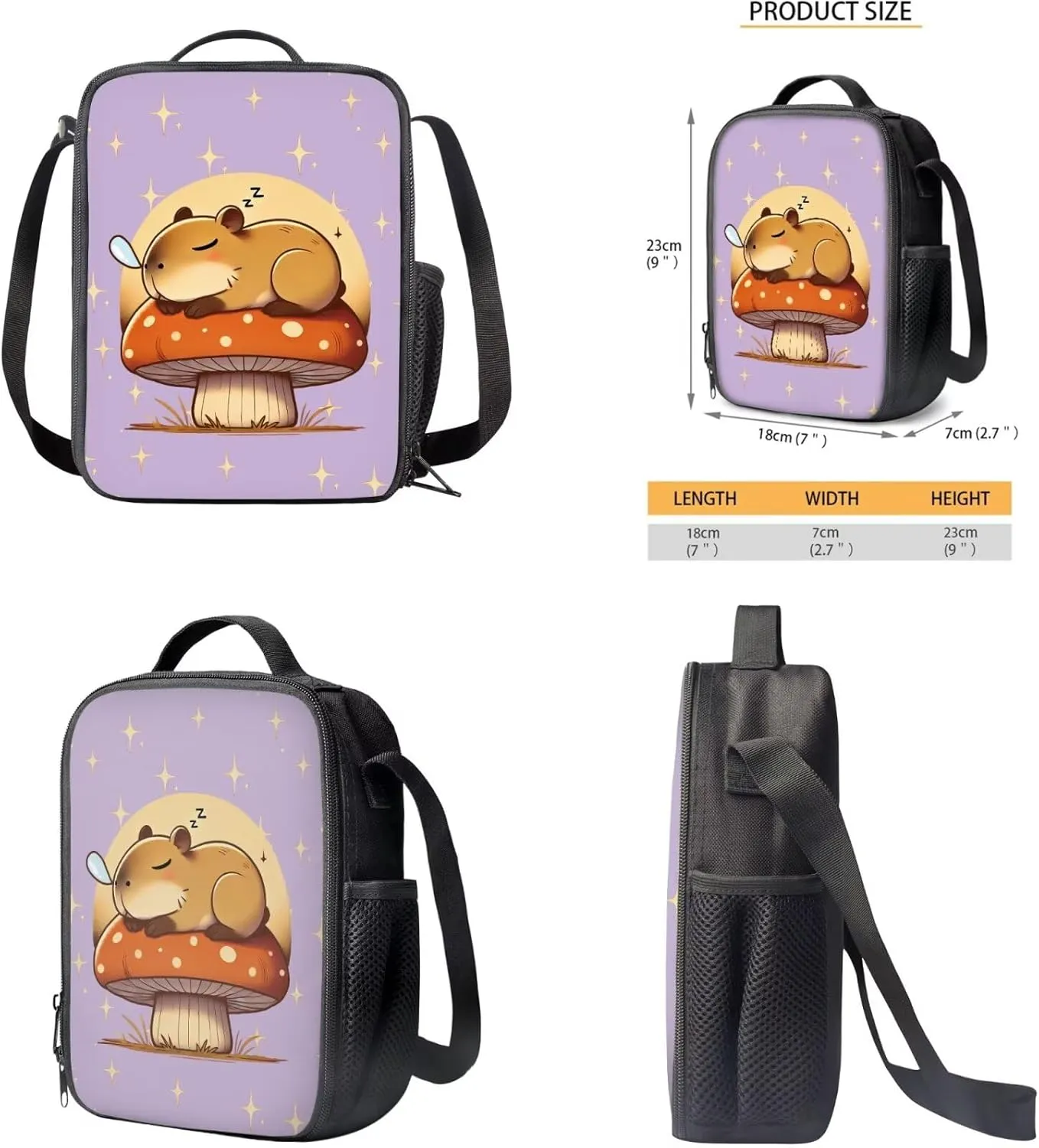 YEXIATODO Capybara Backpack for 1st 2nd 3rd Grade Girls with Lunchbox School Pencil Case Water Bottle Holder Hiking Backpack Aesthetic School Bags Students Bookbag for Back to School