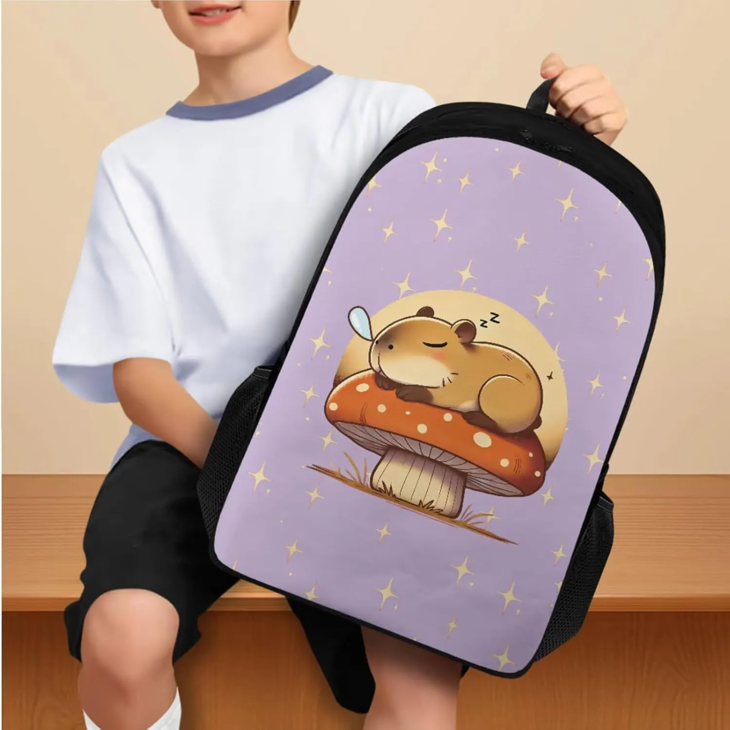YEXIATODO Capybara Backpack for 1st 2nd 3rd Grade Girls with Lunchbox School Pencil Case Water Bottle Holder Hiking Backpack Aesthetic School Bags Students Bookbag for Back to School