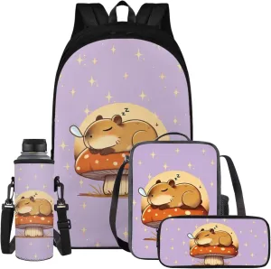 YEXIATODO Capybara Backpack for 1st 2nd 3rd Grade Girls with Lunchbox School Pencil Case Water Bottle Holder Hiking Backpack Aesthetic School Bags Students Bookbag for Back to School