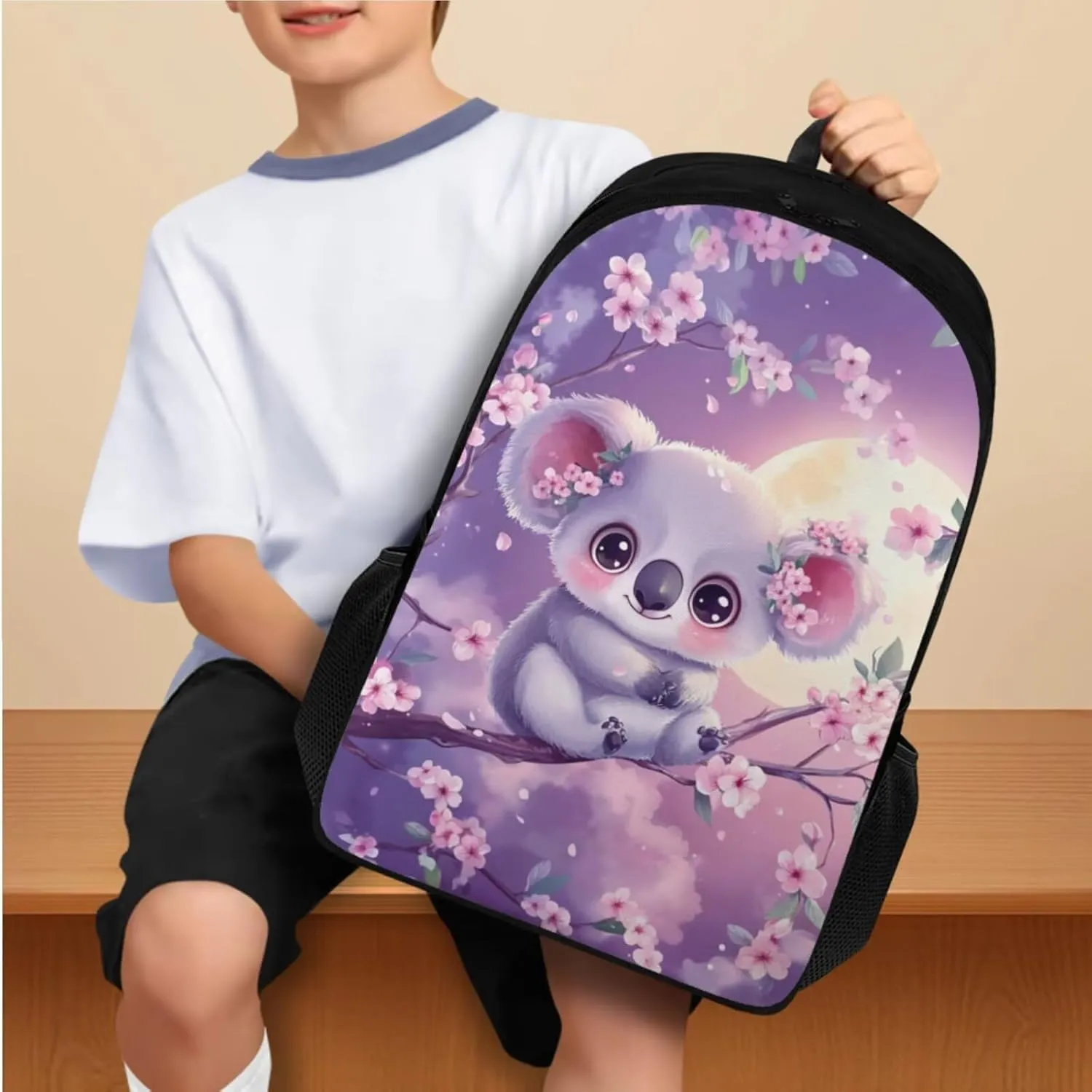 YEXIATODO Cherry Blossom Koala Backpack and Lunch Bag Set for Girls School Bags for Students 12-14 Middle Elementary Kids Backpack Bookbag for Teen Girls Teen Boys School Supplies
