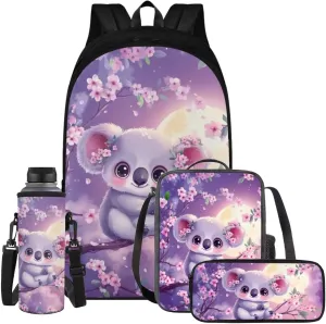 YEXIATODO Cherry Blossom Koala Backpack and Lunch Bag Set for Girls School Bags for Students 12-14 Middle Elementary Kids Backpack Bookbag for Teen Girls Teen Boys School Supplies