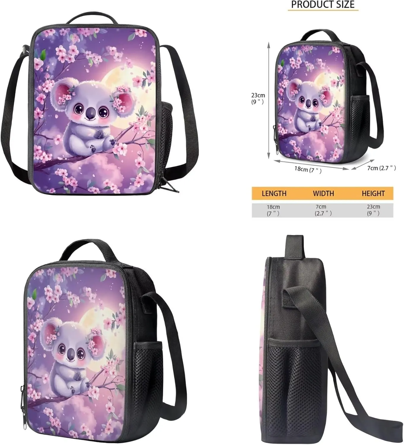 YEXIATODO Cherry Blossom Koala Backpack and Lunch Bag Set for Girls School Bags for Students 12-14 Middle Elementary Kids Backpack Bookbag for Teen Girls Teen Boys School Supplies