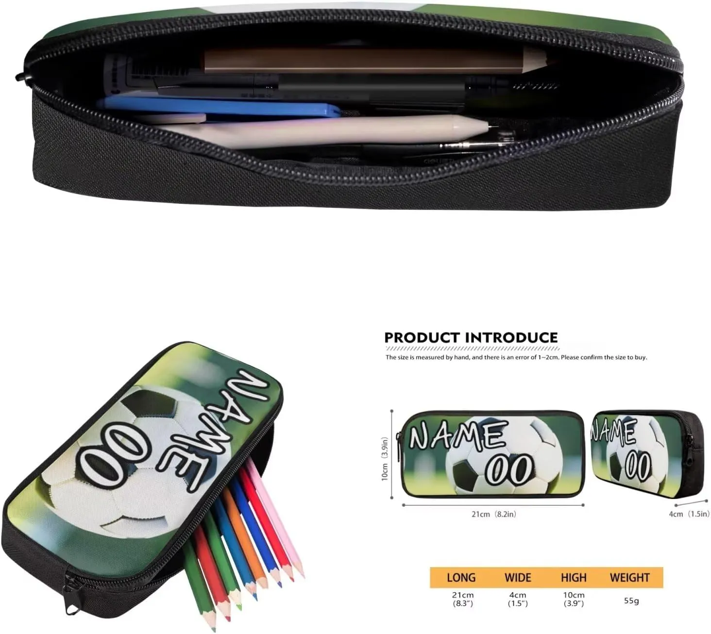 YEXIATODO Soccer Personalized Bookbags for 6th Grade Boys 5 Piece Student Back To School Book Bag with Lunch Box Pencil Case for Girls 1-6th Grade Primary Kindergarten Preschool Elementary
